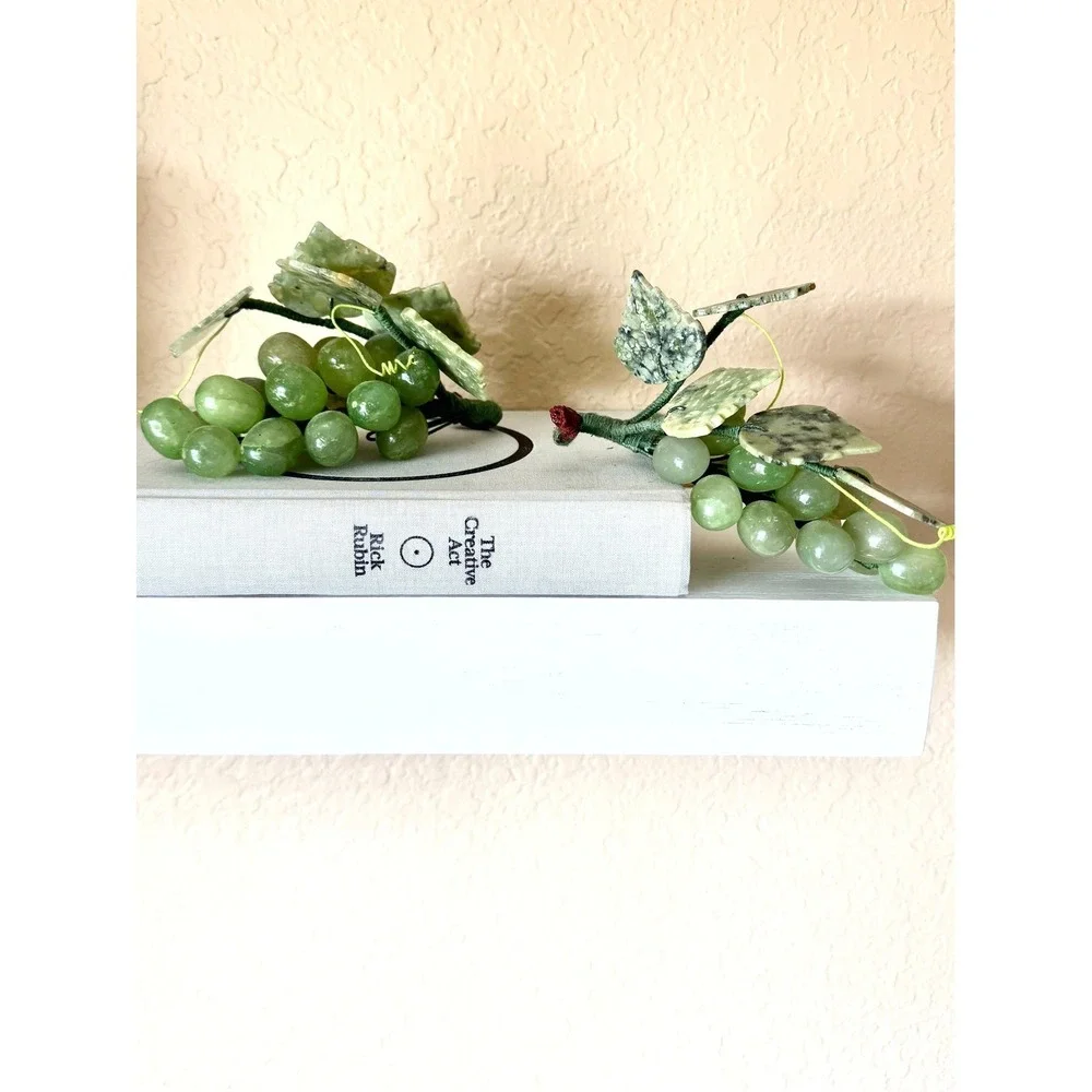Vintage Jade Grapes Pair‎ Celadon Stone Fruit MCM Decor